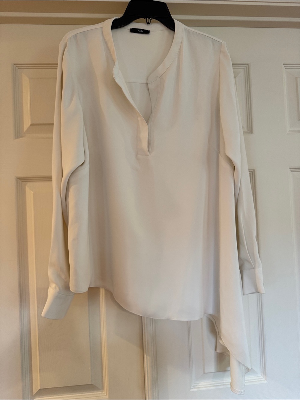 Ruti Split-Neck Long-Sleeve Asymmetrical Top, Size 3, US 10/12, Color Off White